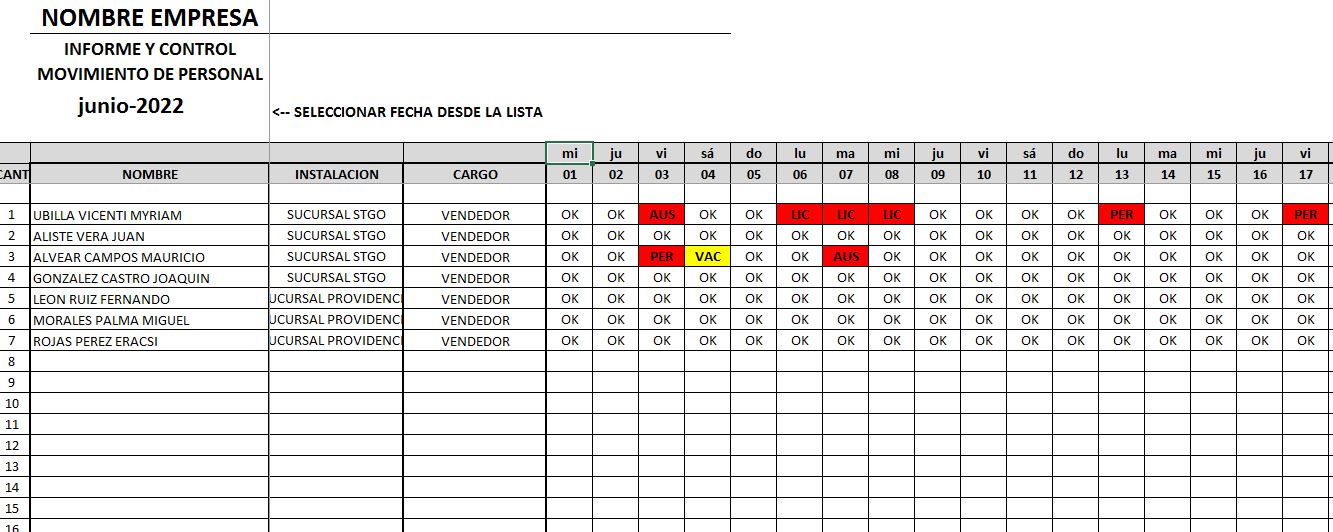 Planilla Control Asistencia mensual del Personal - Imagen 2